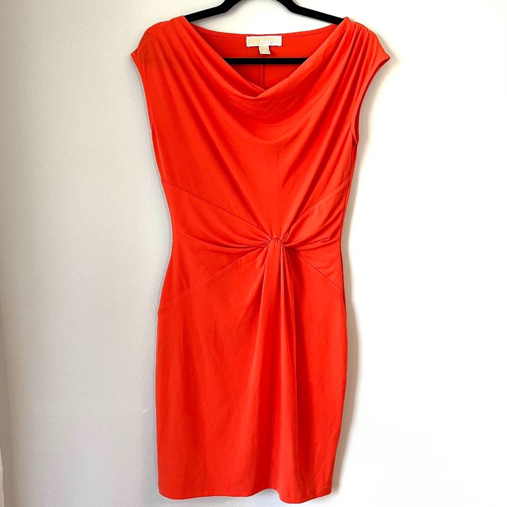 Michael Kors Twist Front Cowl Neck Sheath Dress Orange XS